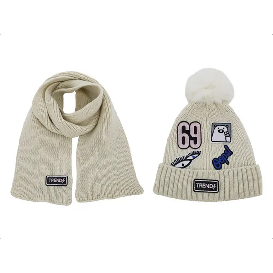 Combo Infantil Gorro Lana + Bufanda Parche Original Invierno