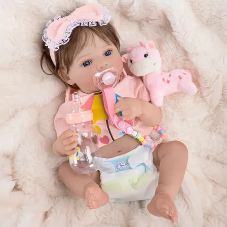Brastoy Bebé Reborn Boneca 48cm Menina Olhos Azuis Silicone Realista Pintada -b485