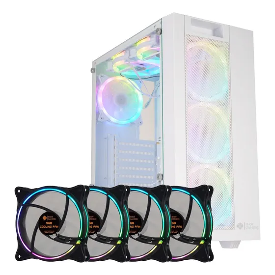 Gabinete Shot Gaming Blanco Con Vidrio Templado 4 Fanes Rgb