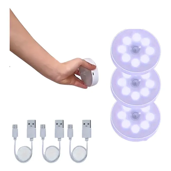 Lampara Led Recargable Circular Sensor Movimiento Luz Casa