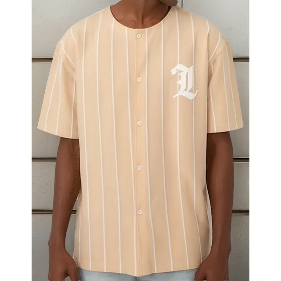 Camisa Listrada Clock House Sport Algodão Oversized Bege