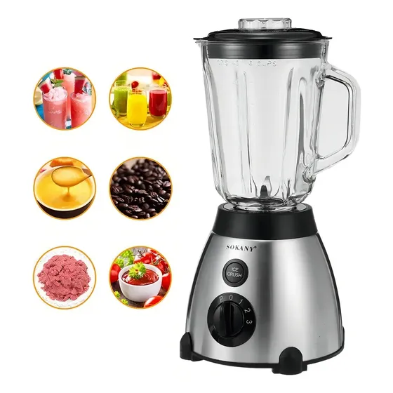 Licuadora Sokany Vidrio 1.5L 40W 3 Velocidades + Moledor Café