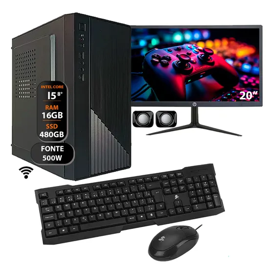 Computador Core I5 8°ger Ddr4 16gb Ssd 480gb 500w Monitor 20