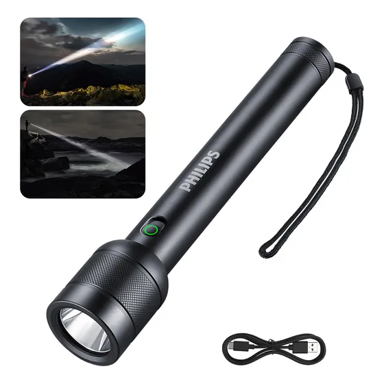 Philips Linterna Tactica Linternas Potentes Led Recargable Impermeable 1000lm Brillo Fuerte Alcance Luz Blancasúper Largo Esencial Para La Pesca Al Aire Libre Negro Aleación De Aluminio Sfl8266-1174