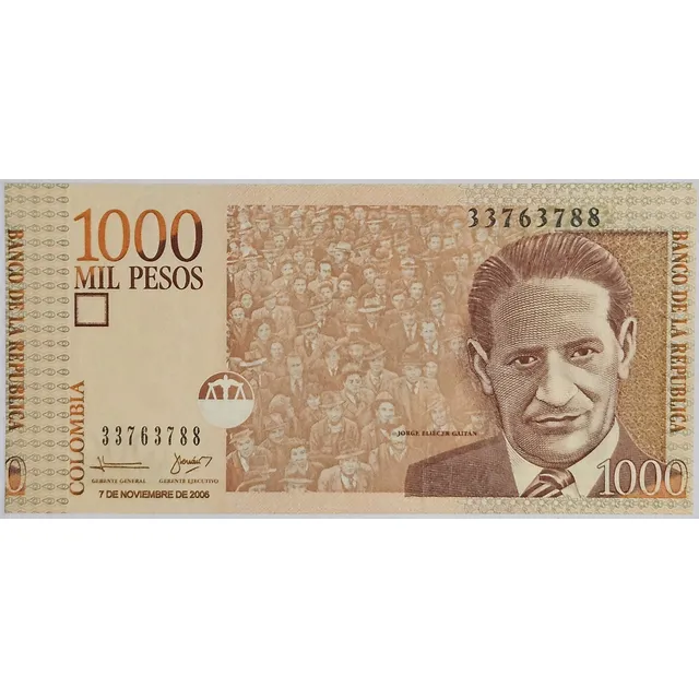 Billete Error 1000 Pesos 07/nov/2006 Unc Corte Mas Largo