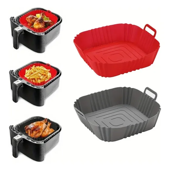 Molde Bandeja Silicona Cuadrado Freidora Aire Airfryer 17cm Celeste