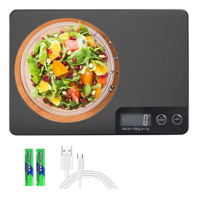 Báscula De Cocina Digital Acero Inoxidable Recargable 15kg