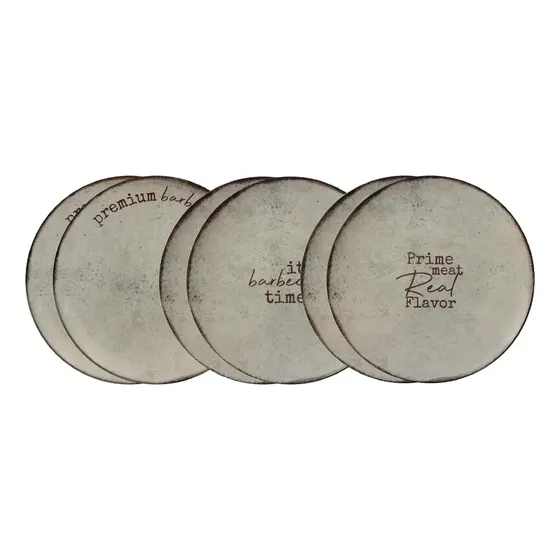 Kit De 6 Pratos Rasos Churrasco Rustic Em Porcelana Decorada 28cm Cinza Tramontina