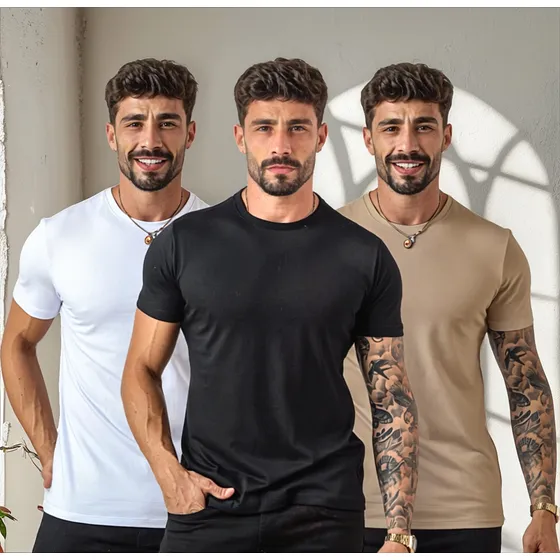 Kit 3 Camiseta Camisa Básica Masculina Slim