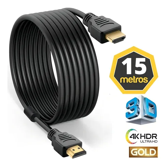 Cabo Hdmi 15m Blindado 4k 3d 1.4 19 Pinos Dourado Ethernet