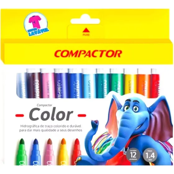 Canetinha 12 Cores Jumbo Compactor Color Hidrográfica Grossa