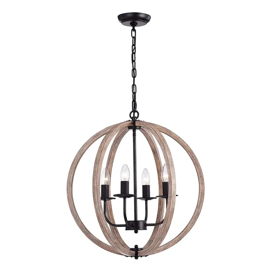 Benita Madera Natural Orb 4 Luz Lampara Techo Brazo