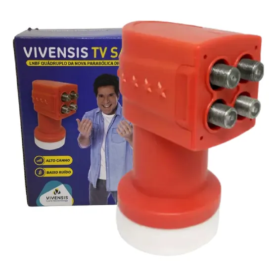 Adaptador Coxial do 1 Jack fêmea em 4 Jack fêmeas Vivensis LNBF KU QUADRUPLO vermelho