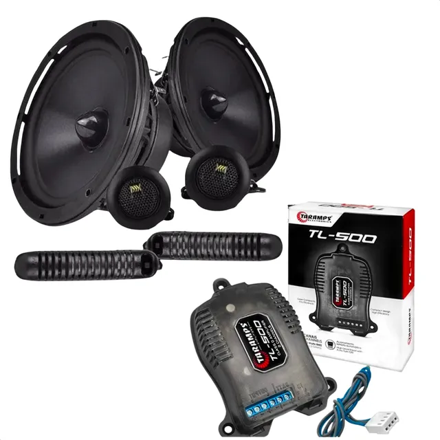 Kit Duas Vias 6 Polegadas Bravox 130w Rms Cs60bk Crossover E Tweeter + Modulo Tl 500 Taramps Tnt Full Som Automotivo