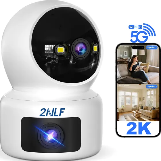 2nlf® 5g Cámara De Seguridad Wifi Ip 360° Doble Pantalla Full Hd Con Alarma Llamada Bidireccional