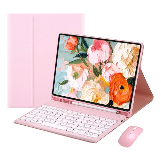 Capa, Teclado Redondo E Mouse Para iPad 9ª/8ª/7ª Geração