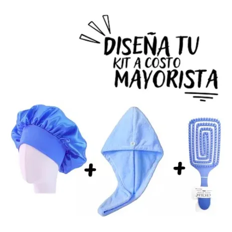 Kit Toalla De Baño Para Cabello Microfibra Gorro Satin Rizos