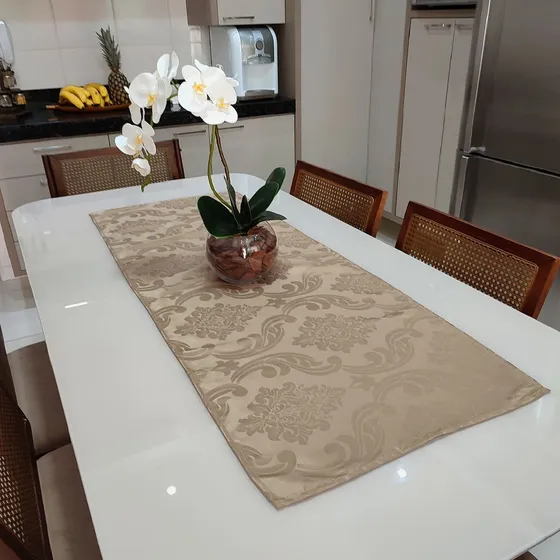 Caminho Trilho De Mesa Tecido Jacquard 1,40mx0,50m - Avelã