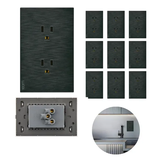 10 Placa Con Contacto Duplex Color Negro Aterrizado