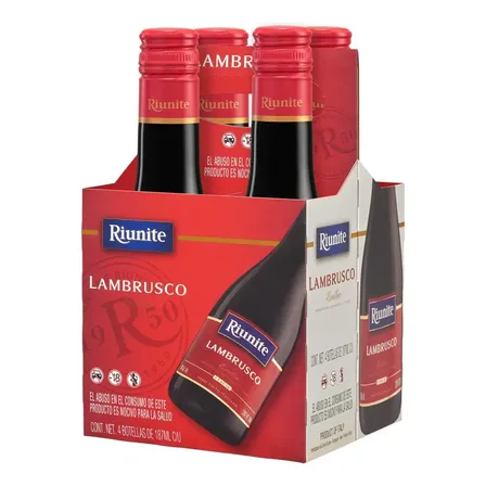 Pack X4 Vino Lambrusco Tinto 187 Ml Riunite