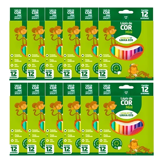 Kit Lapis De Cor Mini 12 Cores Leo E Leo - 20 Caixas Atacado
