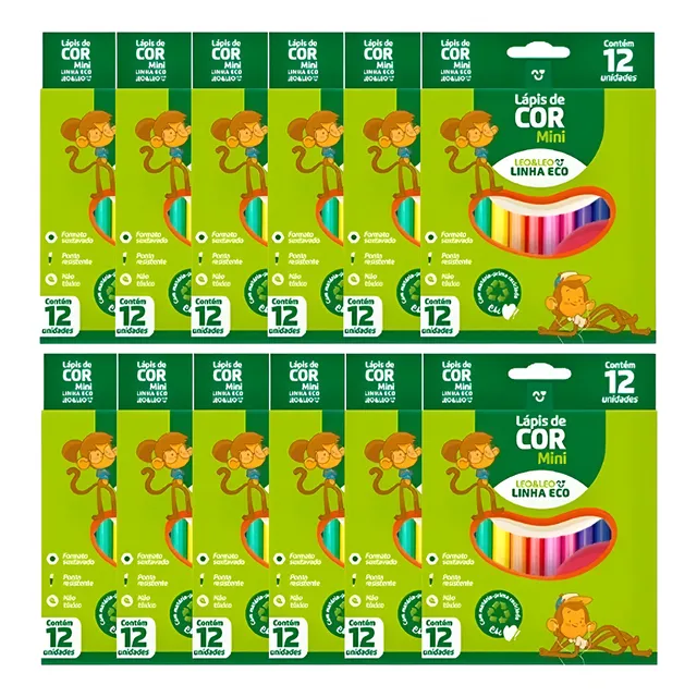 Kit Lapis De Cor Mini 12 Cores Leo E Leo - 20 Caixas Atacado