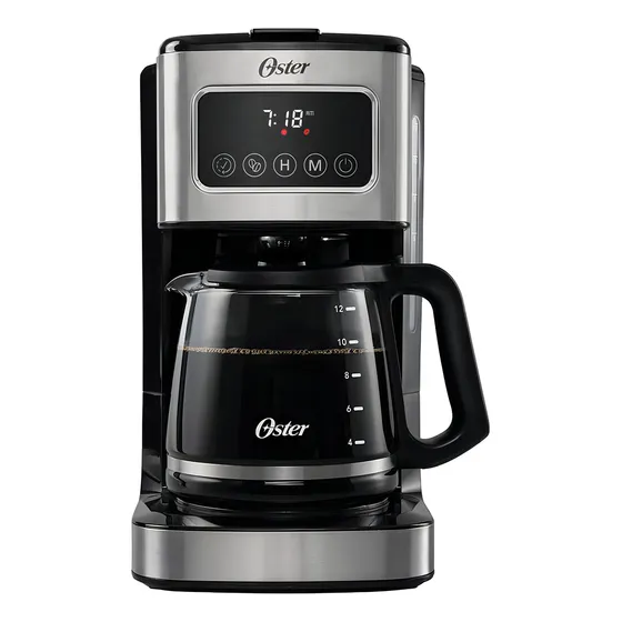 Oster® BVSTDC4403 Cafetera Programable 12 Tazas, Negro y Acero Inoxidable Plateado