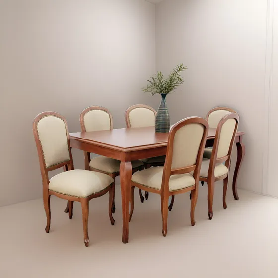 Juego Comedor Francés En Cedro Con 6 Sillas En Aqua Clean