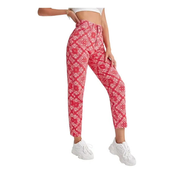 Pantalón Rojo  Diseño De Pañuelo Paisley (talla S).   Shein