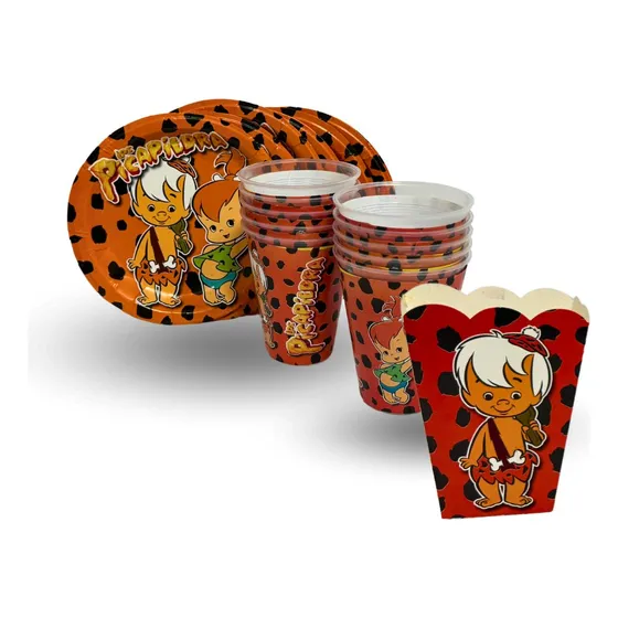 Kit Platos, Vasos Y Palomeros Para 10 Invitados Personajes Picapiedra