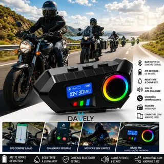 Fone De Ouvido Capacete Bluetooth Moto Comunicador Sem Fio Inter Lançamento Com Visor Fm Microfone Rgb Headset Wireless Modelo Davely