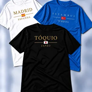 Kit 3 Camiseta Estampada Tóquio Masculina Casual Algodao
