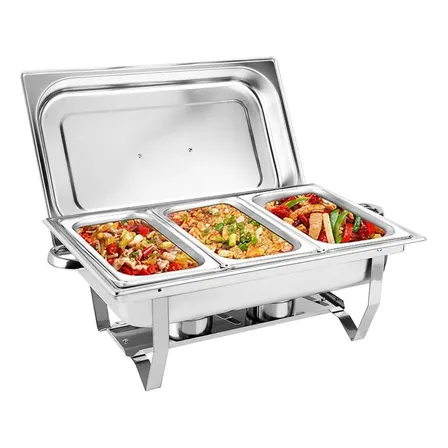 Rechaud Aço Inox 11l 1/3 Com Tampa 3 Cubas E 2 Fogareiros /