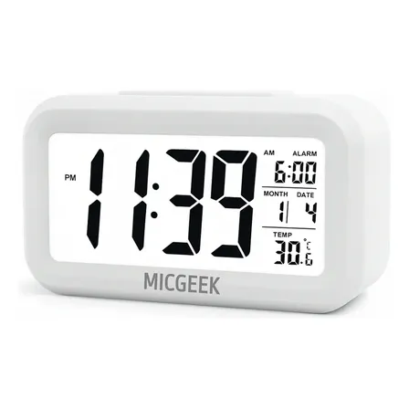 Relógio Digital Despertador Mesa Cabeceira Quarto Idoso Cor Branco Micgeek