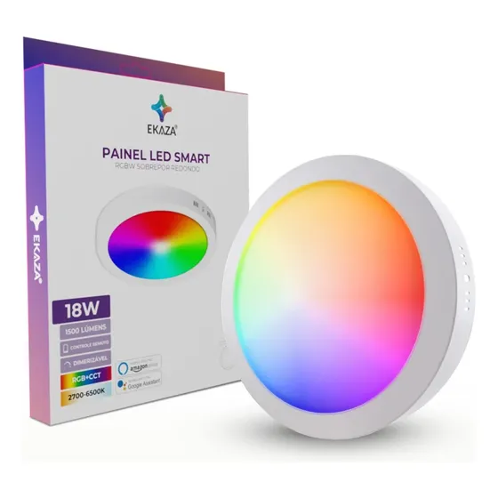 Ekaza Painel Led Inteligente Wifi 18w Rgb Sobrepor Redondo Estrutura Branco