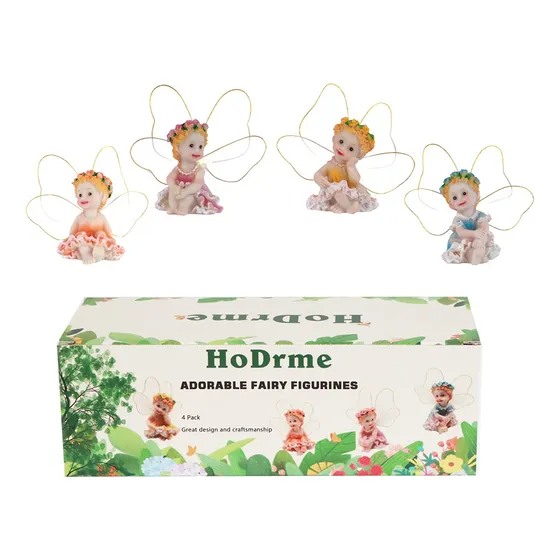 4 Pieza Figura Jardin Hada Ornamental Pintada Mano Para Casa