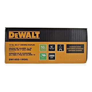 Corona Ancha Staples Dewalt Dw16s2-19 Gal, 3/4 X 1 X 16 Ga Corona Ancha Staples Dewalt Dw16s2-19 Gal, 3/4 X 1 X 16 Ga