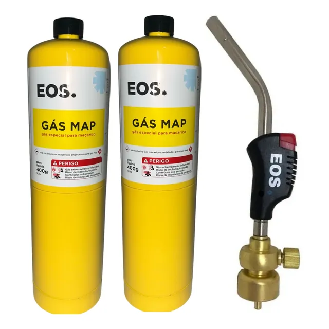Maçarico Refrigeração Bico Portátil + 2  Refil Gas Mapp Eos