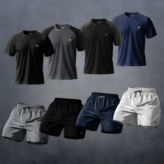 Kit Camisetas Dry Fit Uv E Shorts Verão P Ao Plus Academia