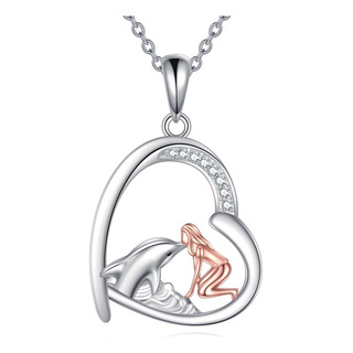 Crmad Collar De Delfín Con Mujer De Plata De Ley Con Forma D Crmad Collar De Delfín Con Mujer De Plata De Ley Con Forma D
