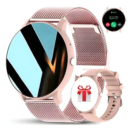 Relógio Inteligente Mulher Smartwatch Esportivo Redondo Rosa Rosa Rosa Rosa Rosa