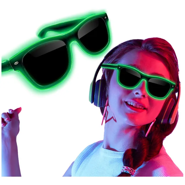 Lentes Oscuros Luz Led Verde Fiesta Neon Gafas Luminosas