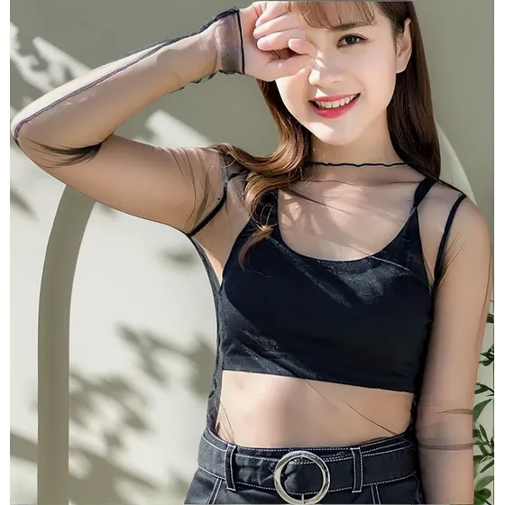 Blusa Transparente Sexy Manga Larga 