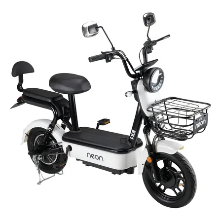Bicicleta Eléctrica Motobici R14 Neon EX-1R Frenos de Tambor Velocidad 0-33 km/h Cuadro de Acero Motor 350W Blanco y Negro