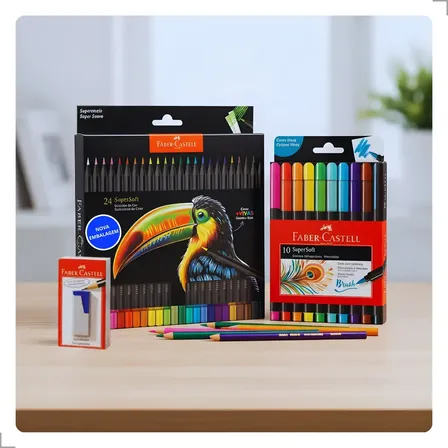 Kit Lapis De Cor 24 Cores Faber Castell Canetinhas Apontador