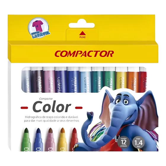 Canetinhas Compactor Jumbo Color 12 Cores Ponta Grossa 