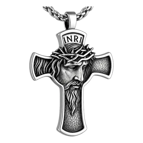 Dije Collar Cristo Jesús Divino Rostro En La Cruz Y Cadena 
