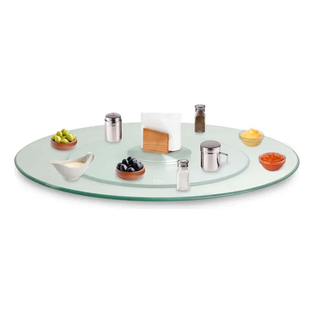 Lazy Susan Organizador Giratorio de Vidrio de 58 cm de Diámetro, Plato Giratorio Para Centro de Mesa con Base Metálica, Ideal como Botanero, Centro de Mesa o Decoración, Soporta Hasta 15 Kg