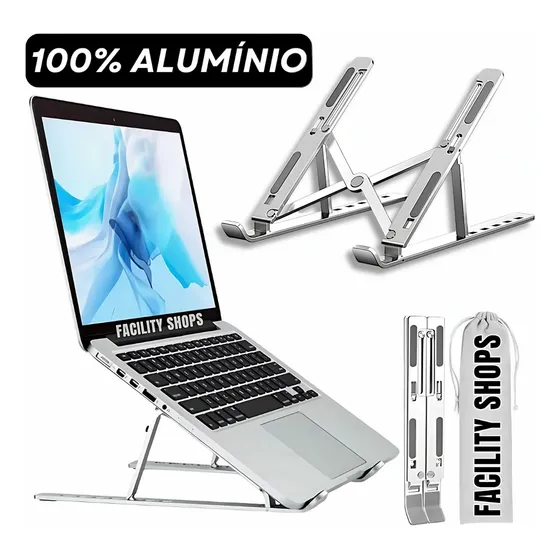 Suporte De Notebook Macbook 12 A 17 Polegadas Articulado Dobrável Ergonomico Portátil 100% Aluminio Facility Shops