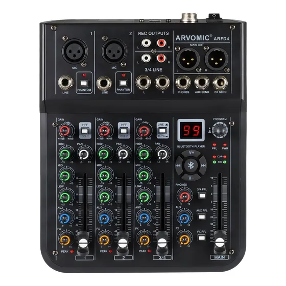 Mesa Som Placa 4 Canais Audio Mixer Bluethooth Phantom 99dsp